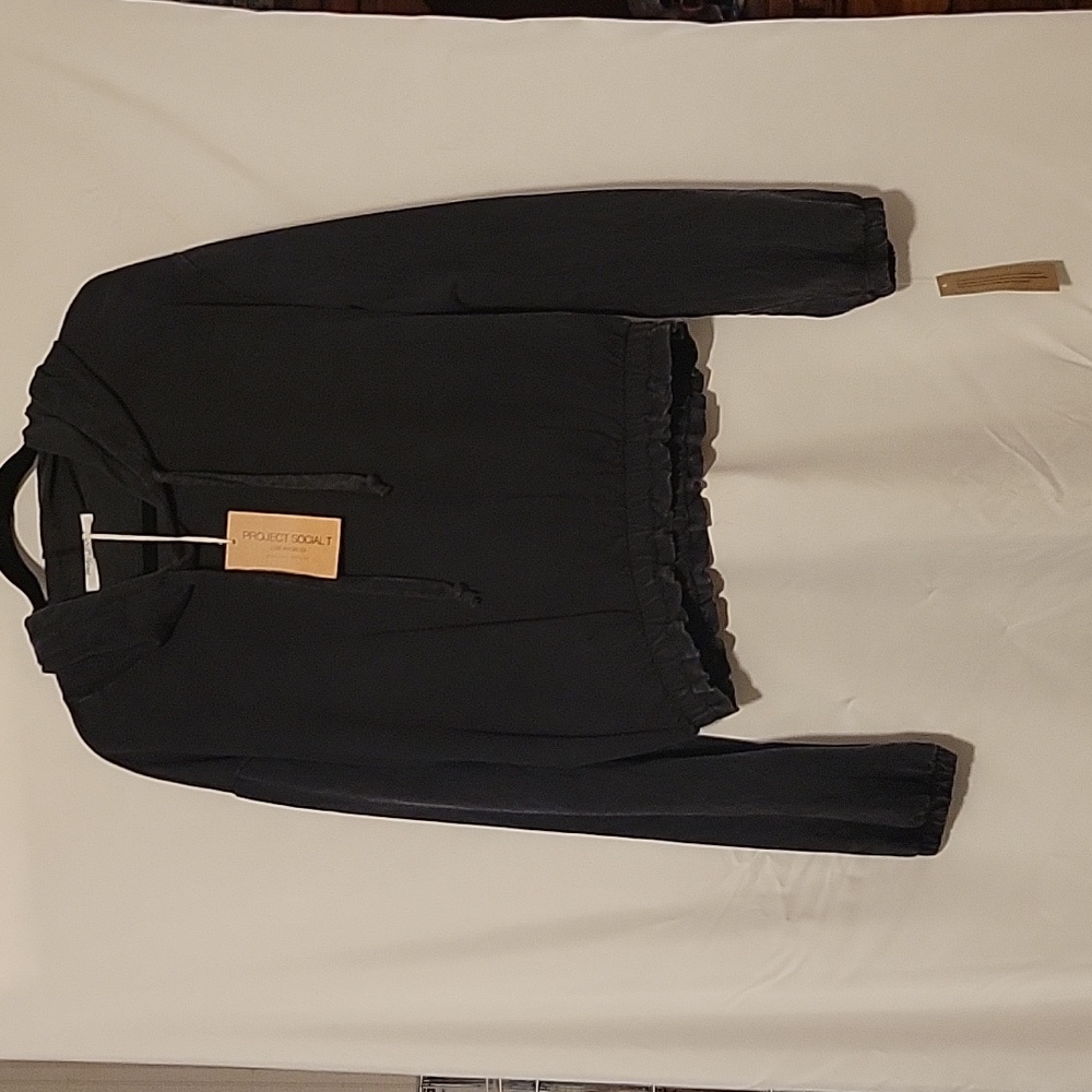 Project Social T Cropped Hooded Sweatshirt Pullover Charcoal Gray